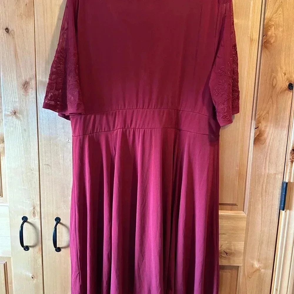 Torrid | Red Lace Sleeve Studio Knit Skater Dress | 2X - Picture 4 of 11